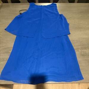 Vince Camuto Electric Blue Sheer Layered Sleeveless Cape Dress Party Cocktail 10